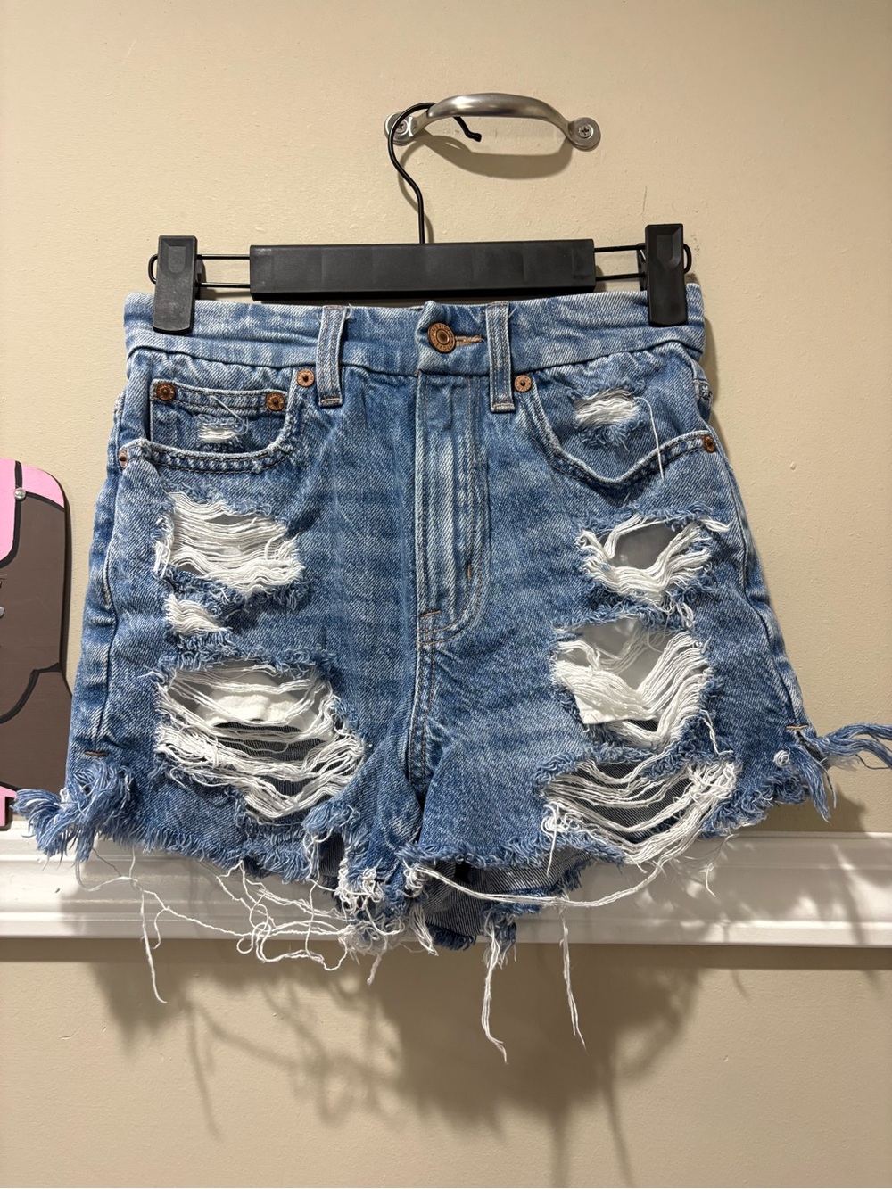 American Eagle Outfitters Light Blue Ripped Denim Shorts